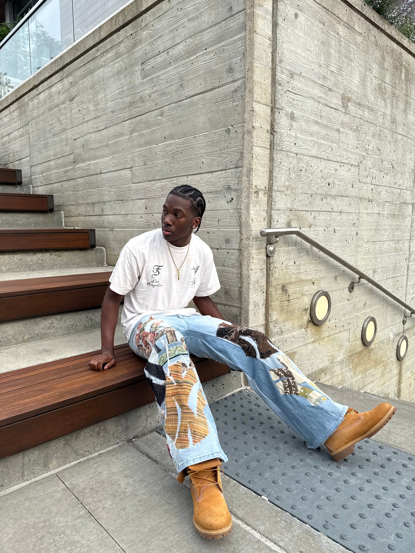 NY patchwork flare jeans