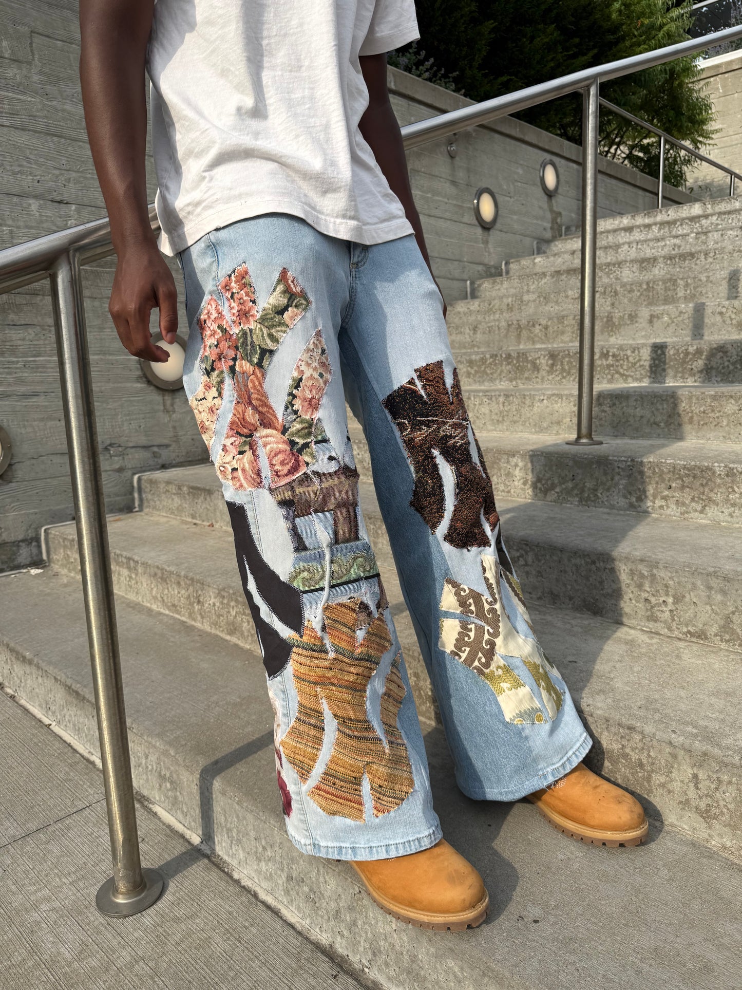NY patchwork flare jeans