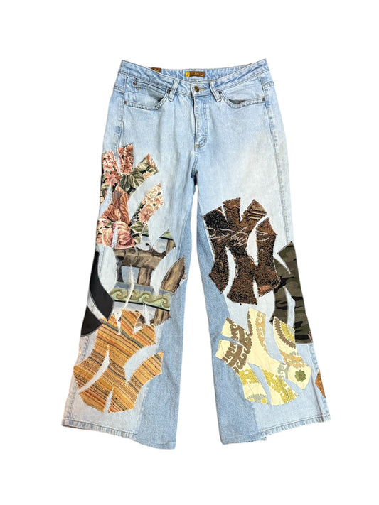 NY patchwork flare jeans